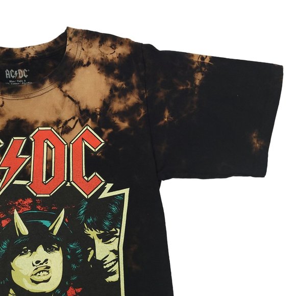 ACDC AC/DC Highway To Hell T Shirt Adult S Tie Dye Metal Rock Black Bleach Wash - Picture 5 of 8